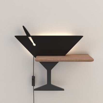 LED wandlamp voor kinderen inclusief plank PICCOLO LED/4W/230V zwart/hout