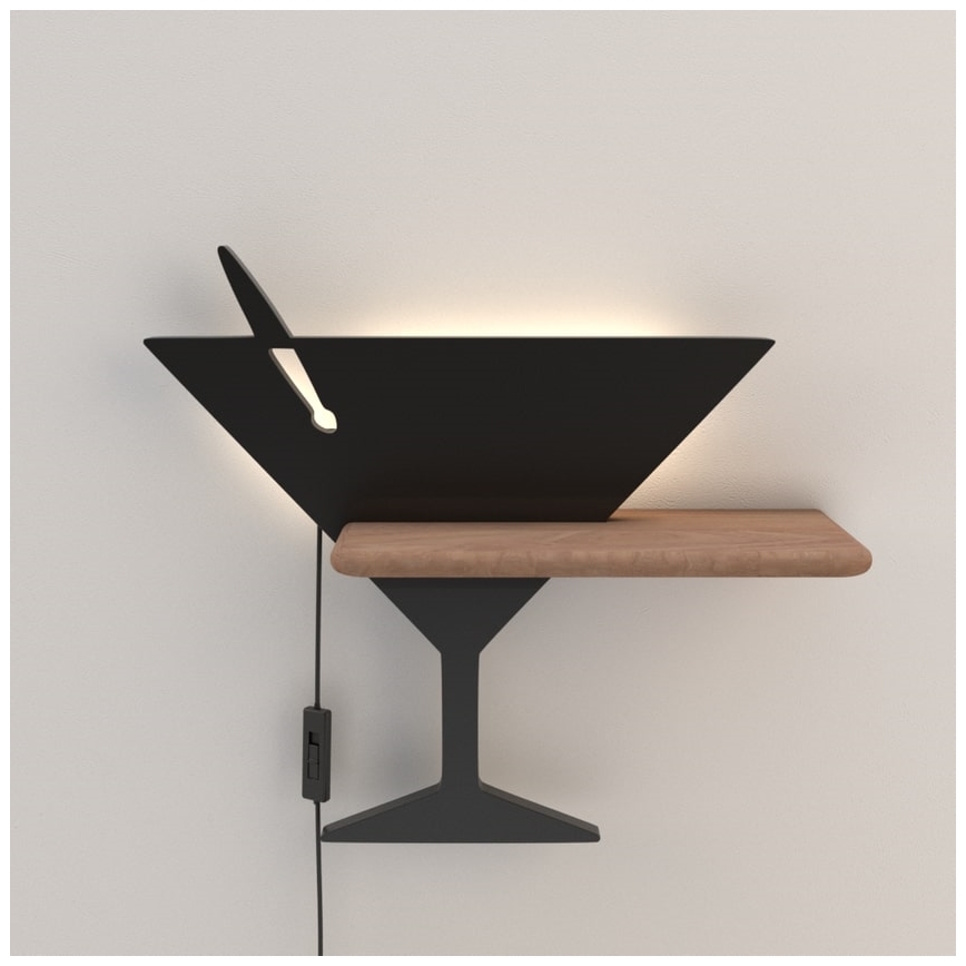 LED wandlamp voor kinderen inclusief plank PICCOLO LED/4W/230V zwart/hout