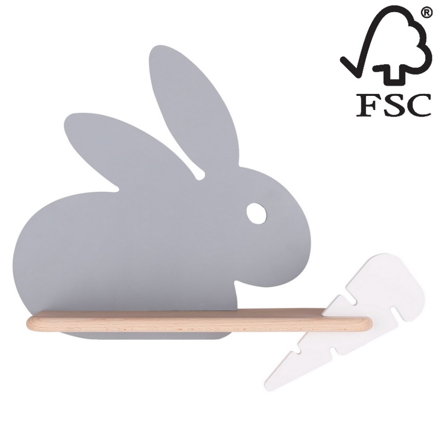 LED wandlamp voor kinderen inclusief plank RABBIT LED/4W/230V grijs/wit/hout