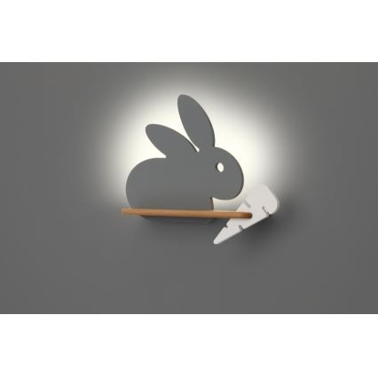 LED wandlamp voor kinderen inclusief plank RABBIT LED/4W/230V grijs/wit/hout