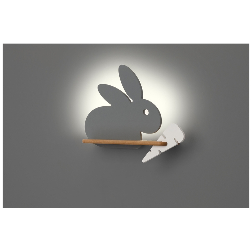 LED wandlamp voor kinderen inclusief plank RABBIT LED/4W/230V grijs/wit/hout