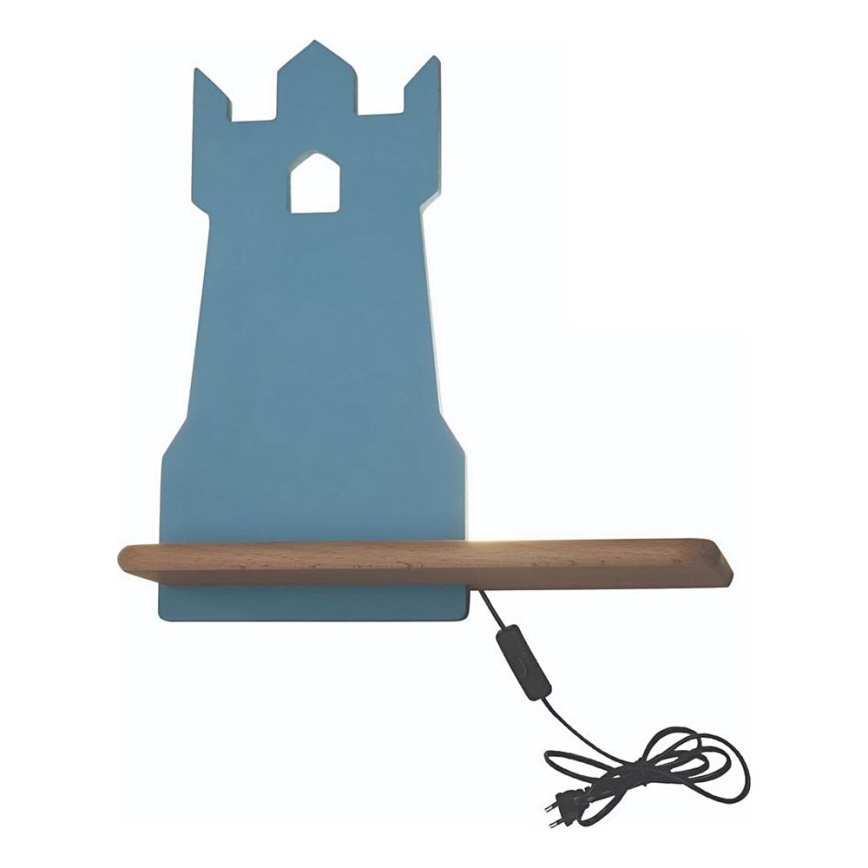 LED wandlamp voor kinderen inclusief plank TOWER LED/4W/230V blauw/hout