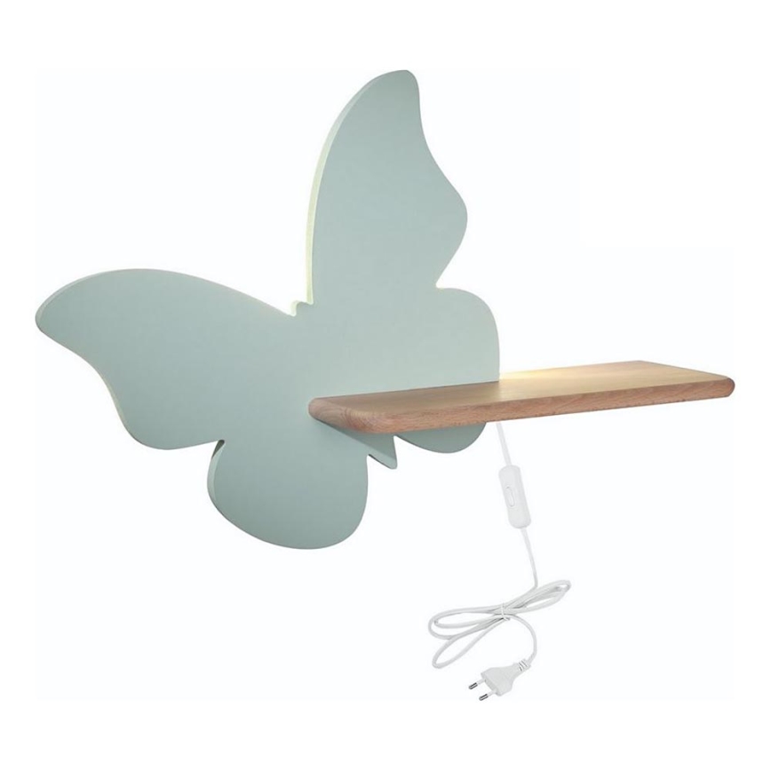 LED wandlamp voor kinderen inclusief plank VLINDER LED/5W/230V groen/hout