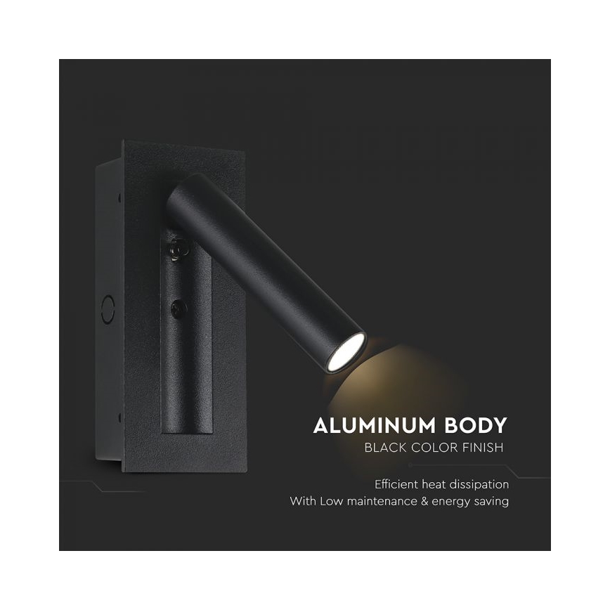 LED wandspot LED/2W/230V 3000K zwart