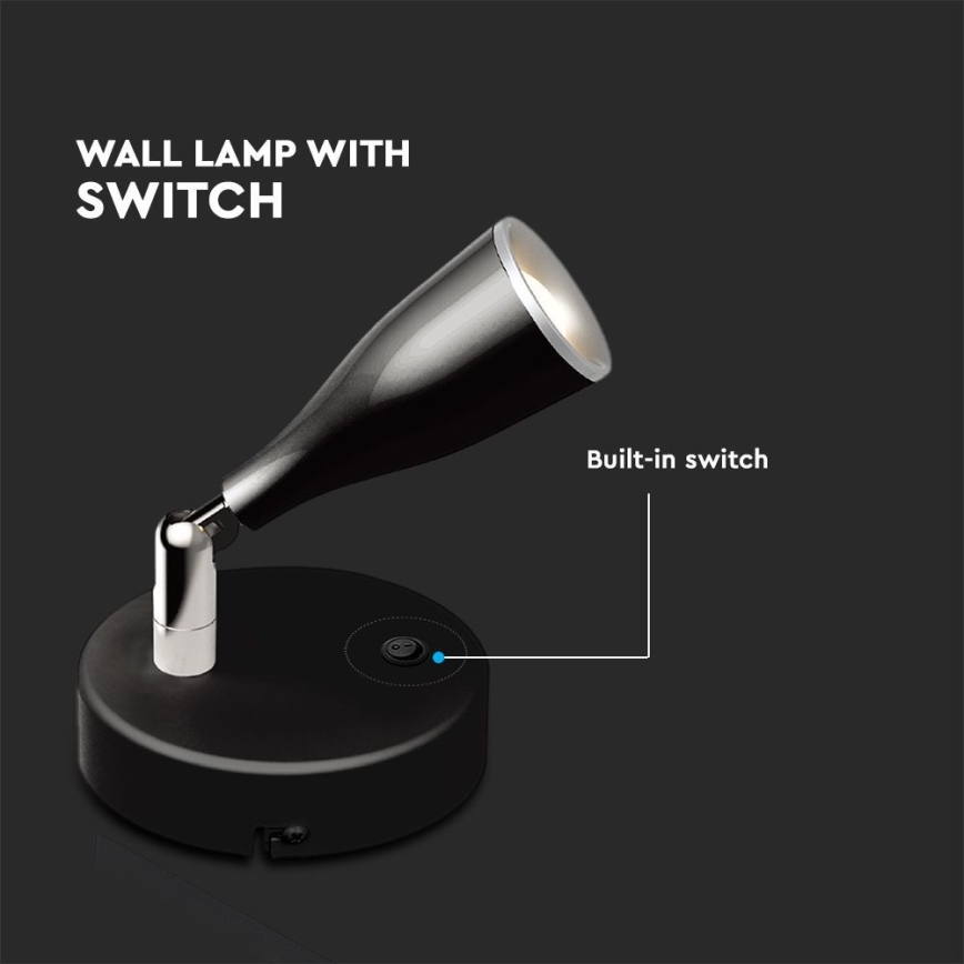 LED Wandspot met schakelaar LED/4,5W/230V 3000K zwart