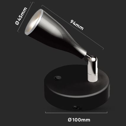 LED Wandspot met schakelaar LED/4,5W/230V 3000K zwart