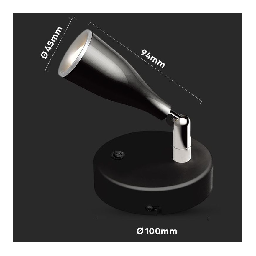 LED Wandspot met schakelaar LED/4,5W/230V 3000K zwart