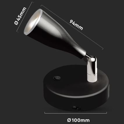 LED Wandspot met schakelaar LED/4,5W/230V 4000K zwart