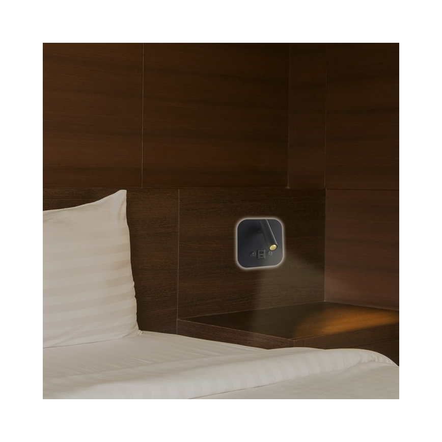 LED-wandspot met USB-poort LED/8W/230V 3000K zwart