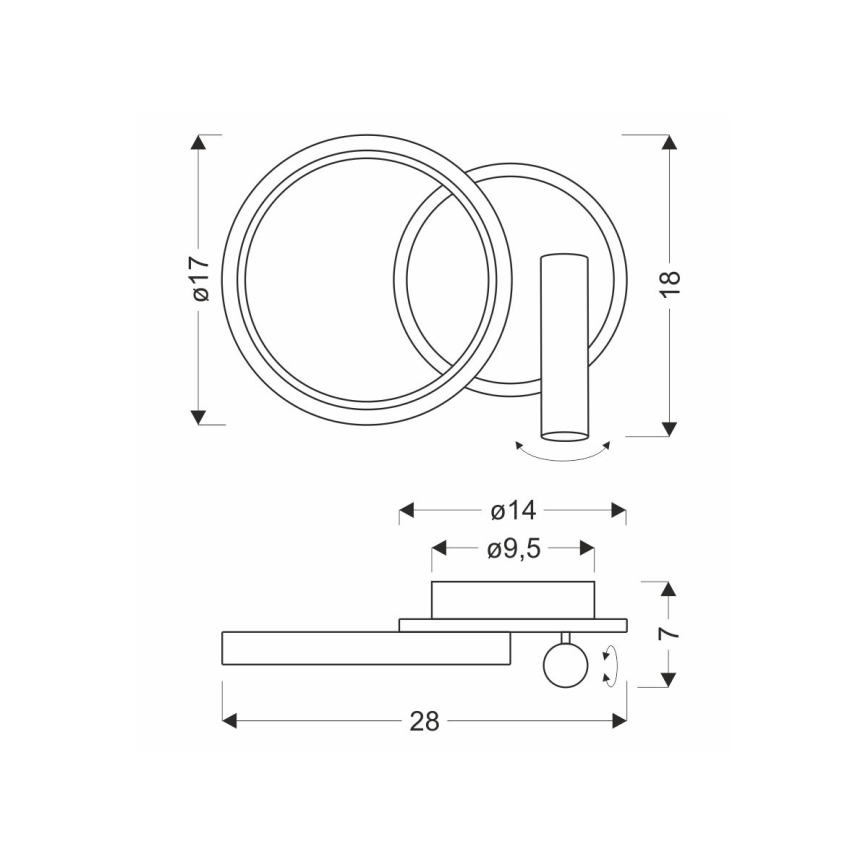 LED wandspot MONET LED/16W/230V zwart