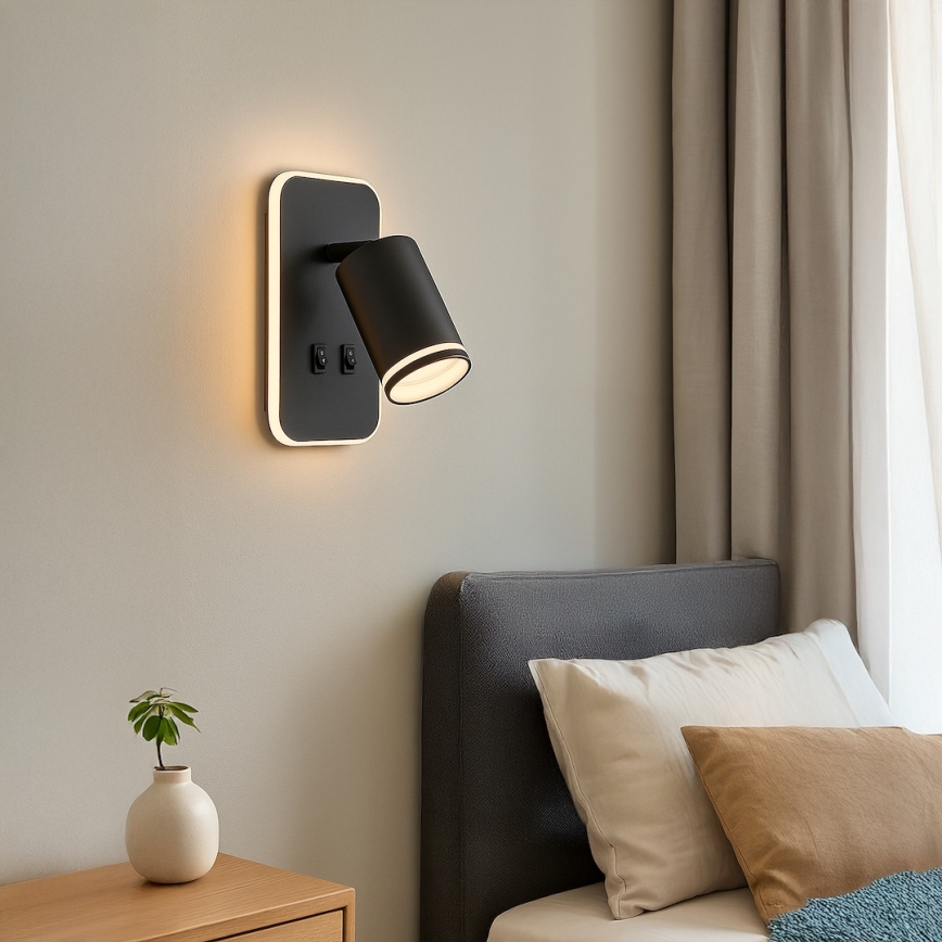 LED-wandspot PIPE 1xGU10/10W/230V + LED/6W zwart