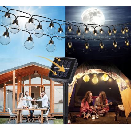LED zonne-decoratiesnoer 30xLED/8 functies 500 mAh 10,6 m IP67 warm wit