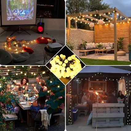 LED zonne-energie decoratieve lichtsnoer 50xLED/8 functies 500 mAh 9,5 m IP67 warm wit