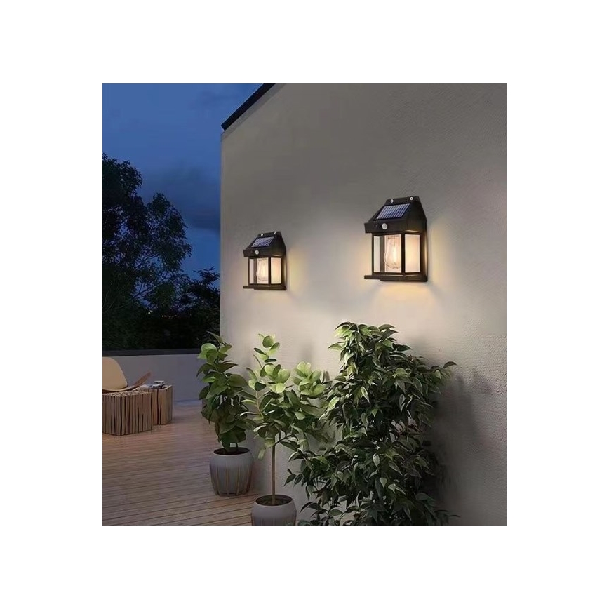 LED Solar Wandlamp met sensor LANTER LED/1W/3,7V 1200 mAh IP44 zwart