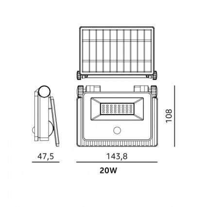 LED-zonneschijnwerper met sensor NCS G2 LED/20W/3,7V 3000/4000/6500K IP54 2600 mAh