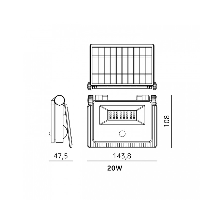 LED-zonneschijnwerper met sensor NCS G2 LED/20W/3,7V 3000/4000/6500K IP54 2600 mAh
