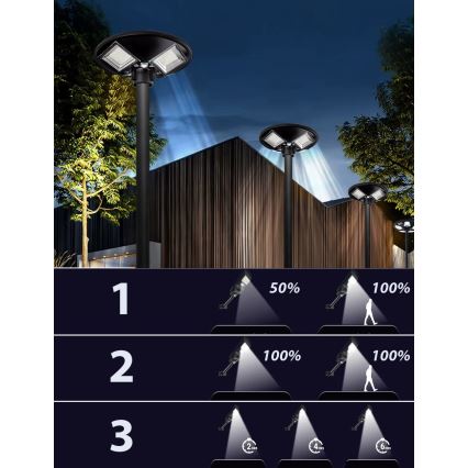 Dimbare LED-zonne-straatlamp met sensor LED/15W/6V 11000 mAh 6500K IP65 zwart + afstandsbediening