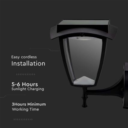 LED zonne-wandlamp LED/2W/3,7V 3000/6000K IP65 2200 mAh zwart