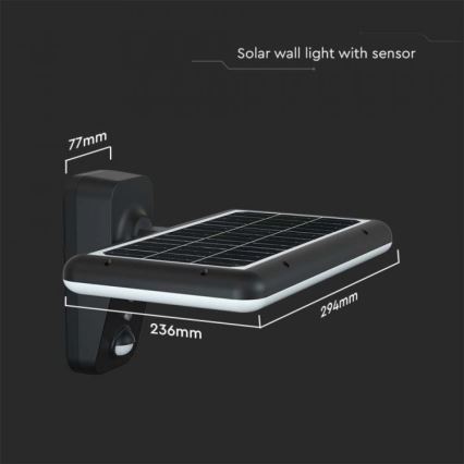 LED Solar Wandlamp met sensor LED/15W/3,2V 4000K/6000K IP65 6000 mAh zwart