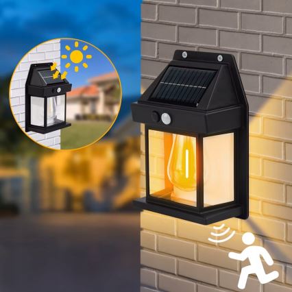 LED zonne-wandlamp met sensor LED/3,7V 600 mAh IP44 zwart