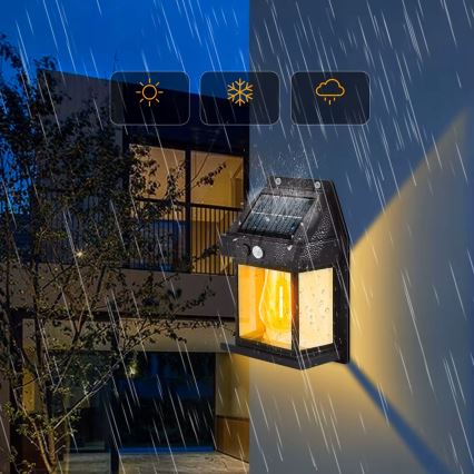 LED zonne-wandlamp met sensor LED/3,7V 600 mAh IP44 zwart