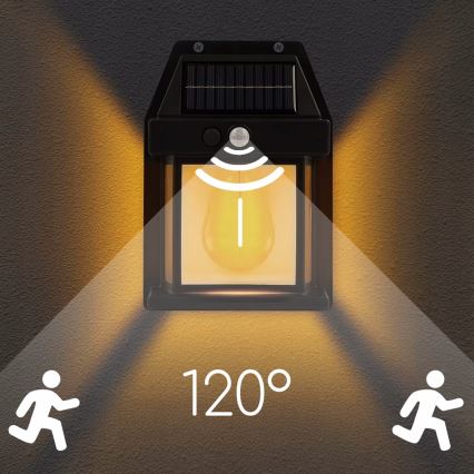 LED zonne-wandlamp met sensor LED/3,7V 600 mAh IP44 zwart
