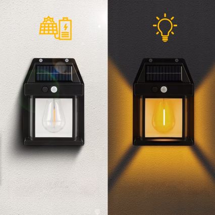 LED zonne-wandlamp met sensor LED/3,7V 600 mAh IP44 zwart