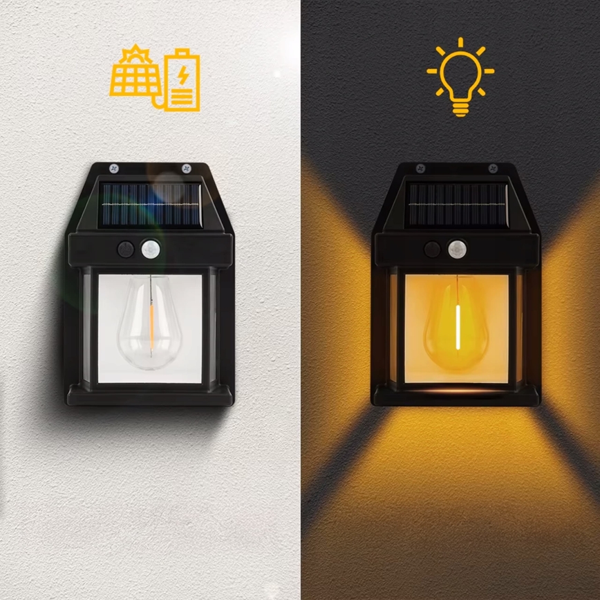 LED zonne-wandlamp met sensor LED/3,7V 600 mAh IP44 zwart