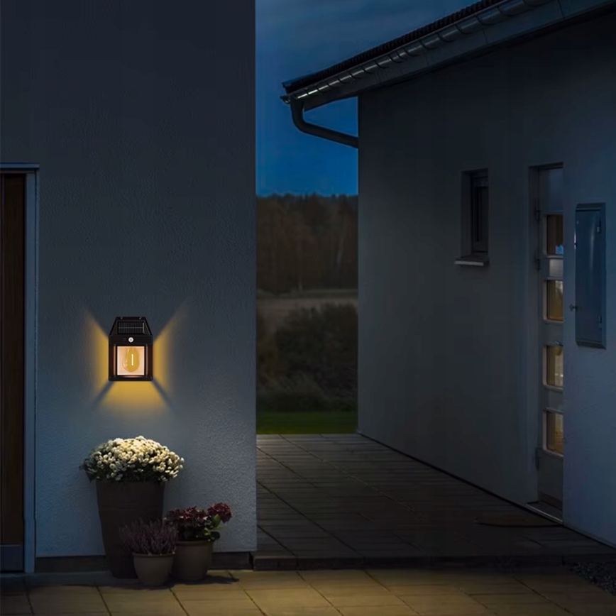LED zonne-wandlamp met sensor LED/3,7V 600 mAh IP44 zwart