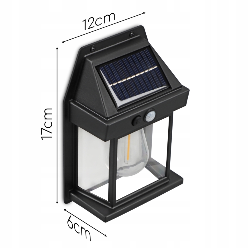 LED zonne-wandlamp met sensor LED/3,7V 600 mAh IP44 zwart