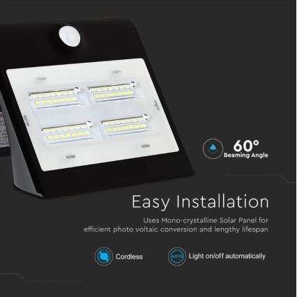 LED Solar Wandlamp met sensor LED/3W/3,7V 3000/4000K IP65 2000 mAh zwart