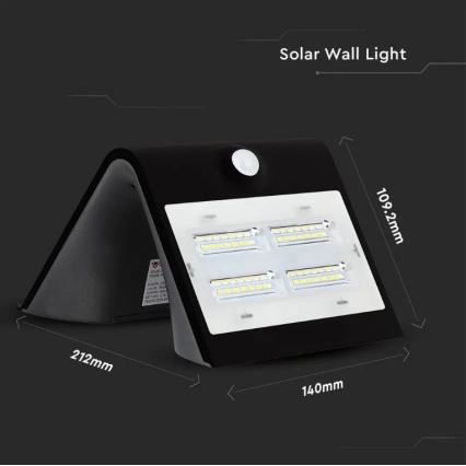 LED Solar Wandlamp met sensor LED/3W/3,7V 3000/4000K IP65 2000 mAh zwart