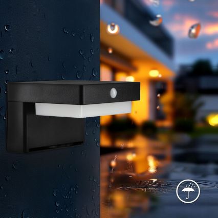 LED zonne-wandlamp met sensor LED/5W/3,7V 2000 mAh IP44 zwart