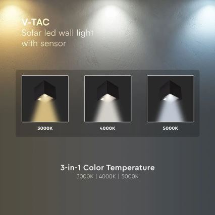 LED zonne-wandlamp met sensor LED/9W/3,7V 3000/4000/5000K IP65 2600 mAh zwart