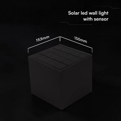 LED zonne-wandlamp met sensor LED/9W/3,7V 3000/4000/5000K IP65 2600 mAh zwart