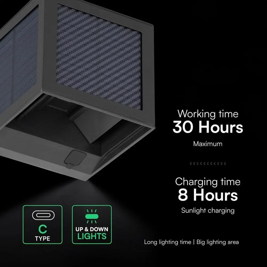 LED-zonne-wandlamp met sensor LED/9W/3,7V 3000/4000/6000K IP65 2600 mAh zwart