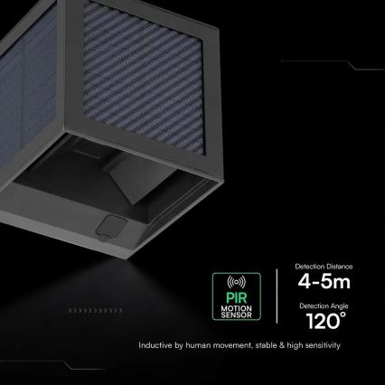 LED-zonne-wandlamp met sensor LED/9W/3,7V 3000/4000/6000K IP65 2600 mAh zwart
