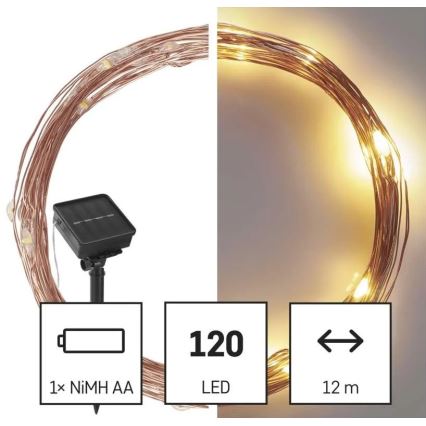 LED Zonne-lichtsnoer LED/2,4W/1,2V 1xAA 15 m IP44 3000K 600 mAh