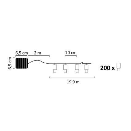 LED Zonneketting SHINE 200xLED/1,2V 600 mAh 21,9 m IP44