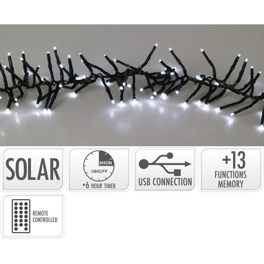 LED zonne-lichtsnoer 768xLED/3,7V/13 functies 1200 mAh 8,6 m IP44 koud wit + afstandsbediening
