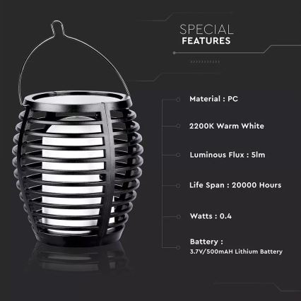 LED Zonne-energie lamp FLAME 4-in-1 1xLED/0,45W/3,7V IP44 500 mAh