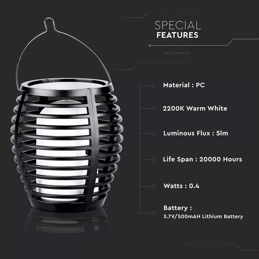 LED Zonne-energie lamp FLAME 4-in-1 1xLED/0,45W/3,7V IP44 500 mAh