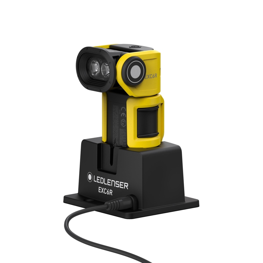 Ledlenser EXC6R - Lampe LED rechargeable dimmable avec station de charge LED/1900 mAh IP68 300 lm 10 h jaune