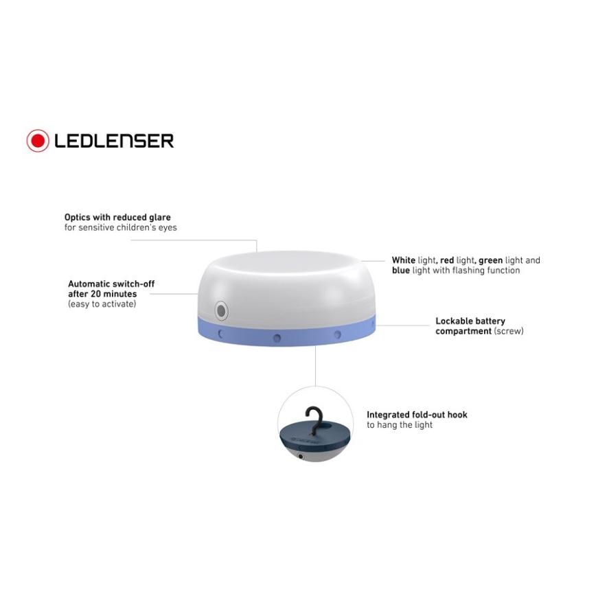 Ledlenser KIDCAMP6 RAINBOW - Dimbare draagbare LED-lamp, LED/3xAAA, IP44, blauw