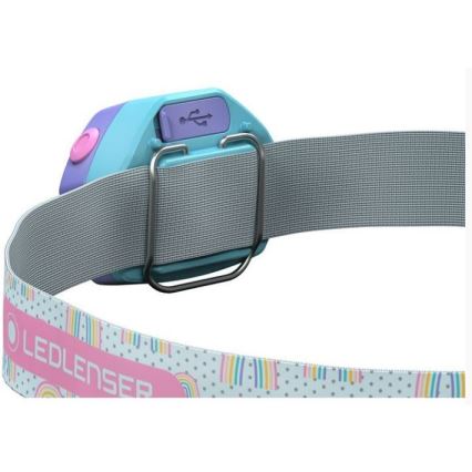 Ledlenser KIDLED4R RAINBOW - Lampe frontale LED rechargeable et dimmable pour enfants, 280 mAh, IPX4, 40 lm, 18 h, violette