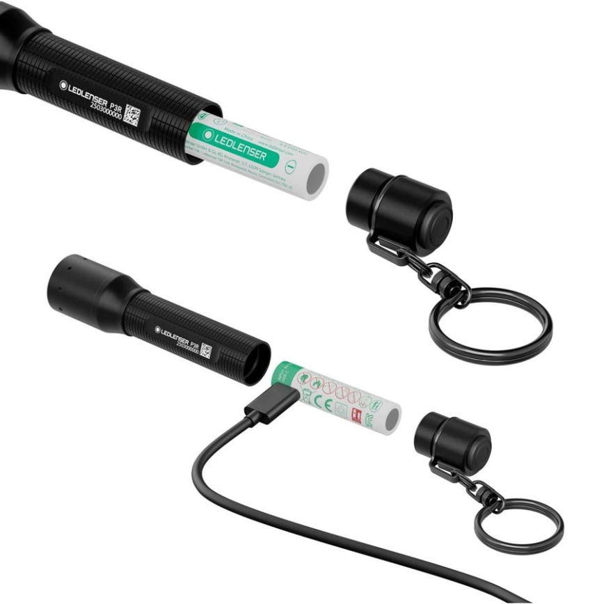 Ledlenser P3R - Lampe de poche LED rechargeable à intensité variable, 1× AAA, 300 mAh, IP54, 130 lm, autonomie jusqu'à 8 h, noir