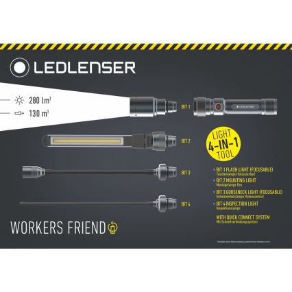 Ledlenser WORKERS FRIEND - Dimbare oplaadbare LED-zaklamp, 2500 mAh, 280 lm, 80 h, zwart