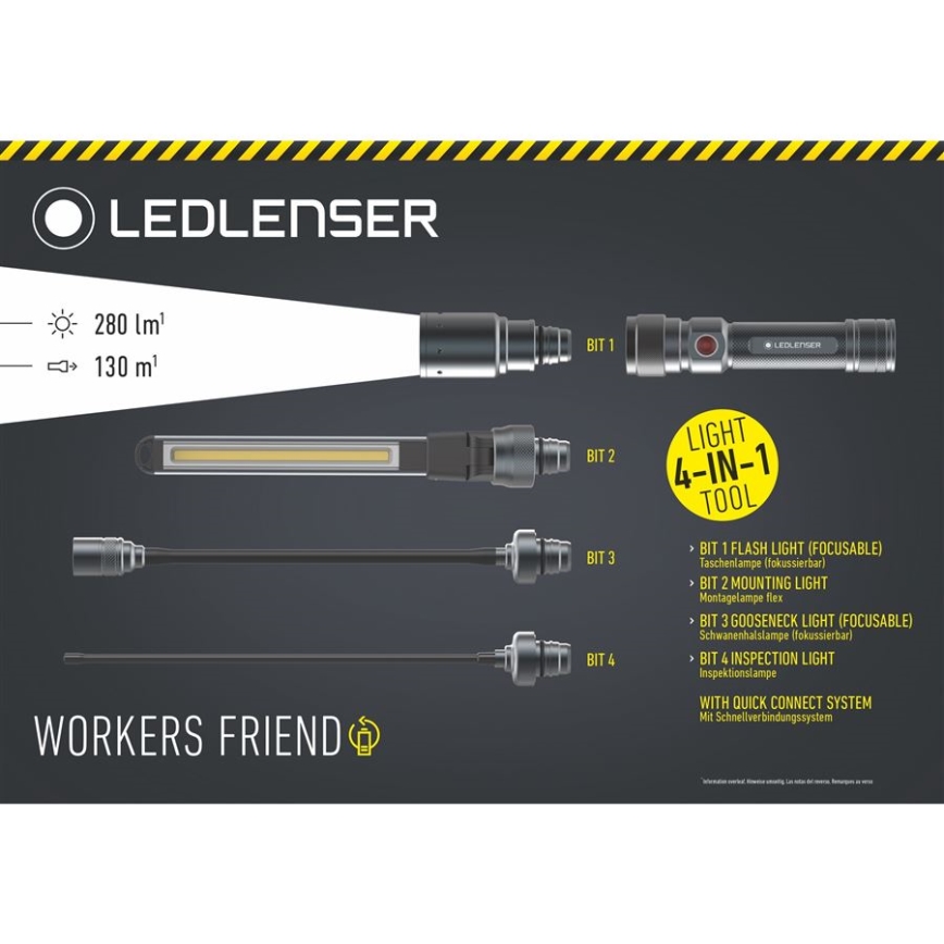 Ledlenser WORKERS FRIEND - Dimbare oplaadbare LED-zaklamp, 2500 mAh, 280 lm, 80 h, zwart