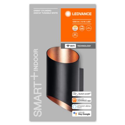 Ledvance - Applique murale à intensité variable SMART+ CYLINDRO LED/12W/230V 3000-6500K Wi-Fi noire