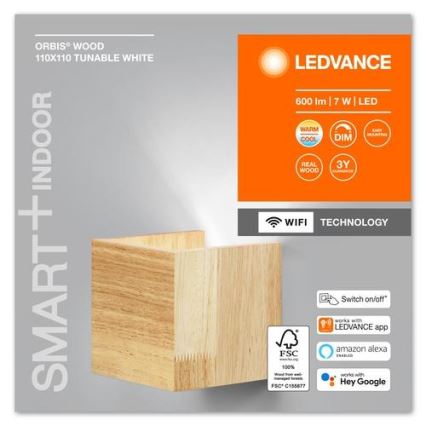 Ledvance - Applique murale à intensité variable SMART+ WOOD LED/7W/230V 3000-6500K Wi-Fi